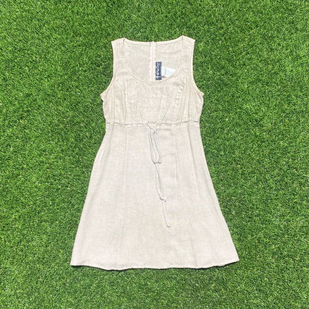 90s Vintage Linen Weave Minimal Beige Sun Dress wall That Jazz 5/6 XS Small 0 2